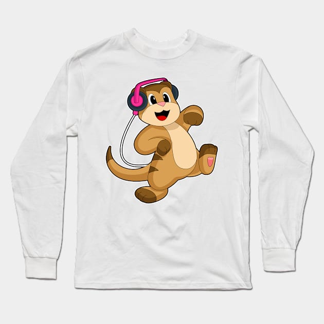 Meerkat Headphone Music Long Sleeve T-Shirt by Markus Schnabel